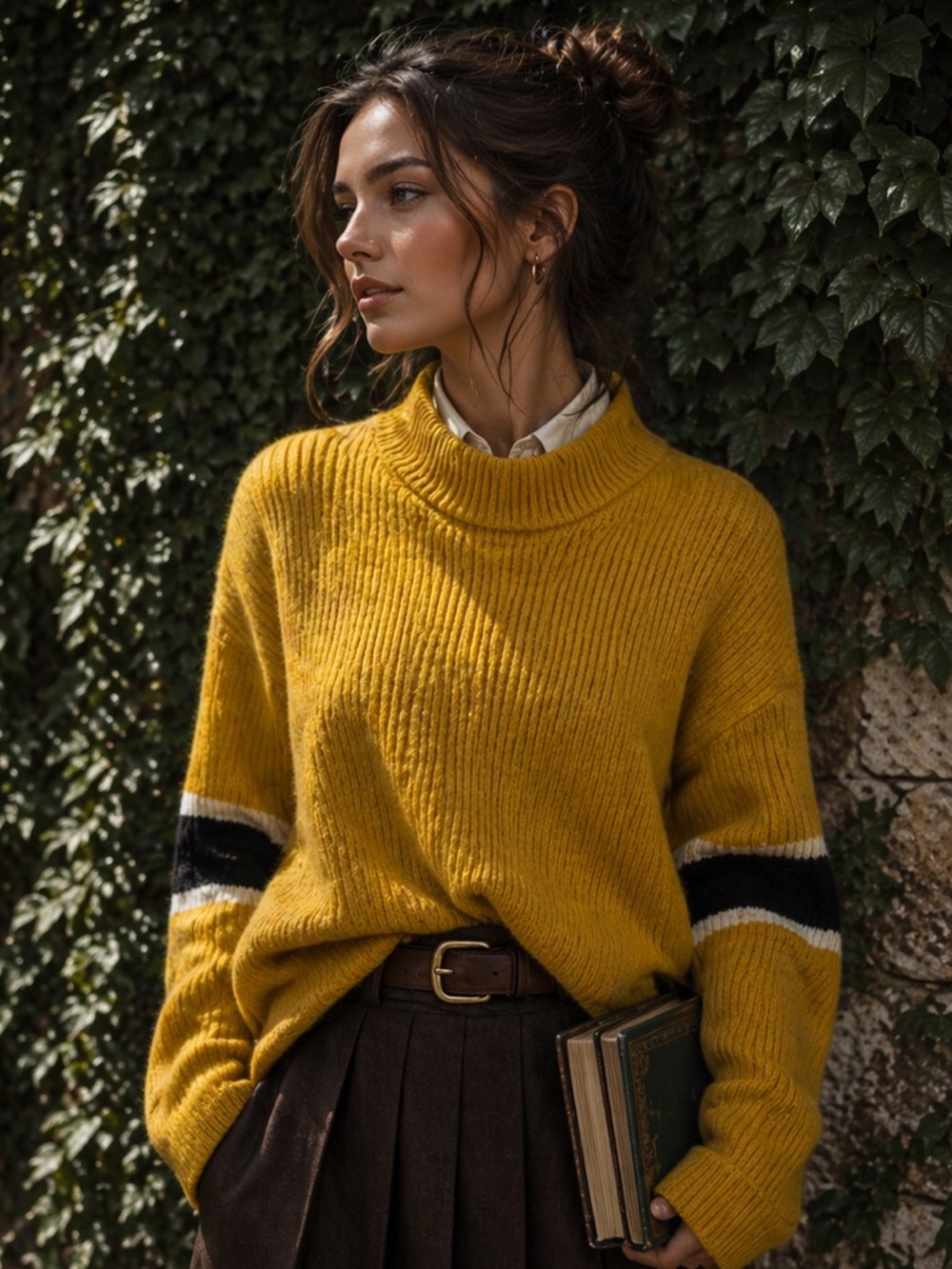 JOHN + JENN Gold Pullover Varsity Sweater, S
